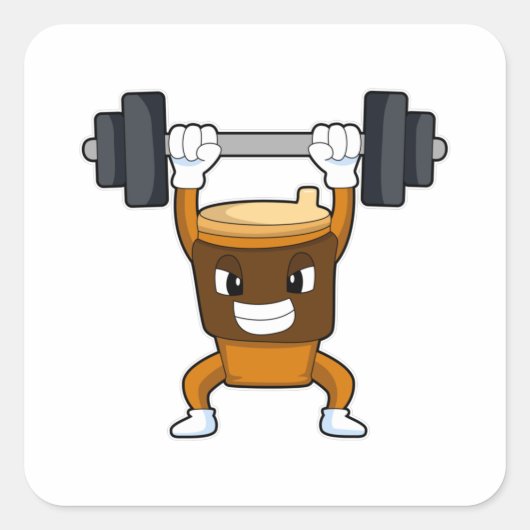 Koffie bij Sterke training met Barbell Vierkante Sticker (Voorkant)