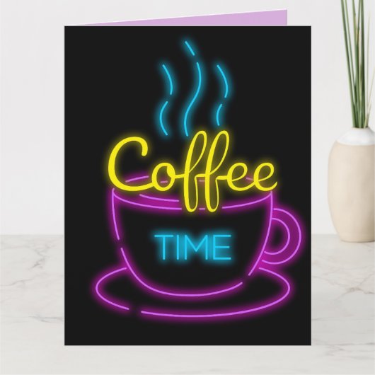 KOFFIE BIRTHDAY BIG NEON RETRO FRAMABLE KAART (Voorkant)