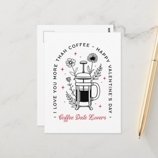 Koffie blij Valentijnsdag grappige retro bloemen Briefkaart (Voorkant / Achterkant in situ)