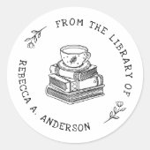 Koffie & Boeken Boho Persoonlijke Bibliotheek Book Ronde Sticker (Voorkant)