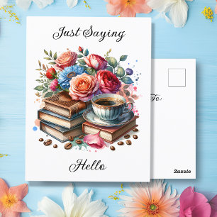 Koffie, boeken en bloemen   Denken aan jou Briefkaart