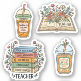 Koffie, Boeken en Bloemen Esthetiek voor Leraren | Sticker