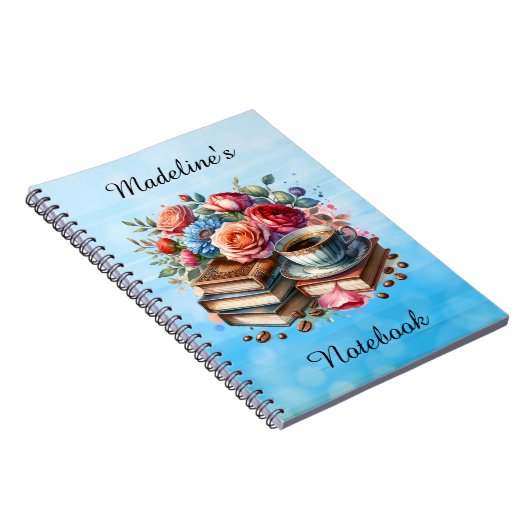  Koffie, Boeken en Bloemen gepersonaliseerd Notitieboek (Rechterzijde)
