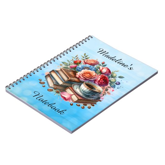 Koffie, Boeken en Bloemen gepersonaliseerd Notitieboek (Linkerzijde)