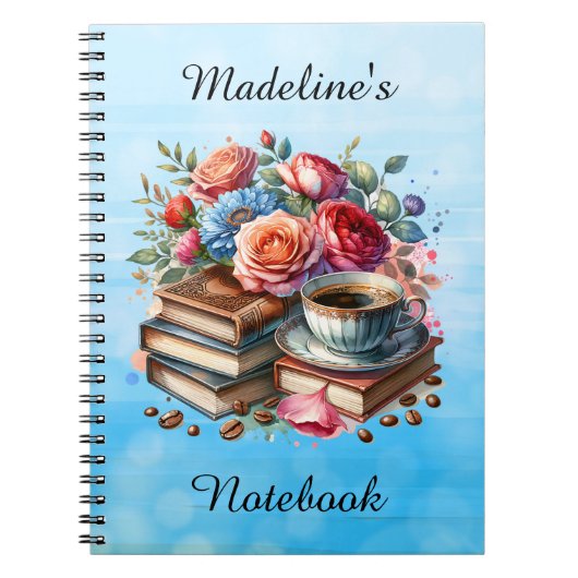  Koffie, Boeken en Bloemen gepersonaliseerd Notitieboek (Voorkant)