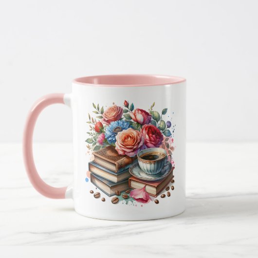 Koffie, boeken en bloemen mok (Links)