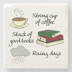 Koffie, boeken en regen stenen onderzetter