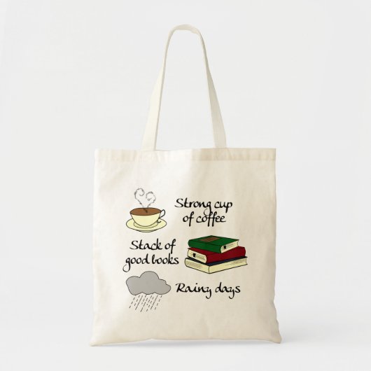 Koffie, boeken en regen tote bag (Voorkant)