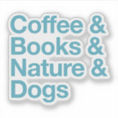 Koffie & Boeken & Natuur & Honden Sticker (Blauw) (Voorkant)