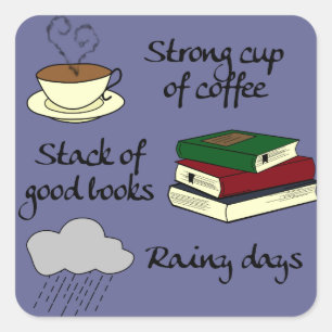 Koffie, Boeken & Regen - kleur wijzigen Vierkante Sticker