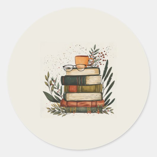Koffie Boeken Stapel Sticker (Voorkant)