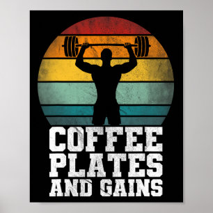 Koffie Borden en winsten - Retro Gewichtheffen Wer Poster