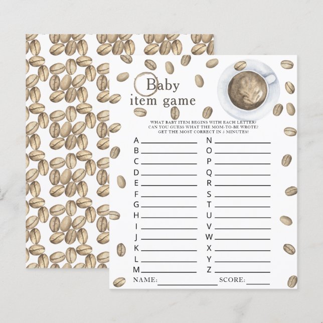 Koffie brouwen Baby shower Baby Item Game (Voorkant / Achterkant)