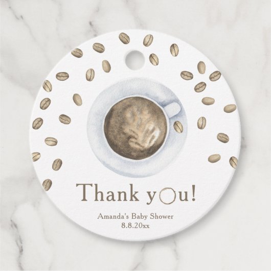 Koffie brouwen Baby shower Bedankt Bedankjes Labels (Voorkant)