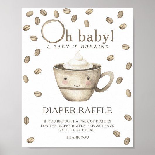 Koffie brouwen baby shower - luier raffle poster (Voorkant)