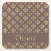 Koffie Brown & Gold Fleur De Lis gepersonaliseerd Kartonnen Onderzetters (Voorkant)