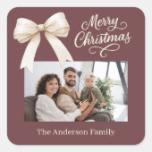 Koffie bruin crème boog foto script Kerst Vierkante Sticker (Voorkant)