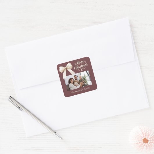 Koffie bruin crème boog foto script Kerst Vierkante Sticker (Envelop)