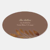 Koffie Bruin en Goud Blad Bruiloft Retouradres Ovale Sticker (Voorkant)