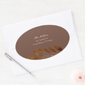 Koffie Bruin en Goud Blad Bruiloft Retouradres Ovale Sticker (Envelop)
