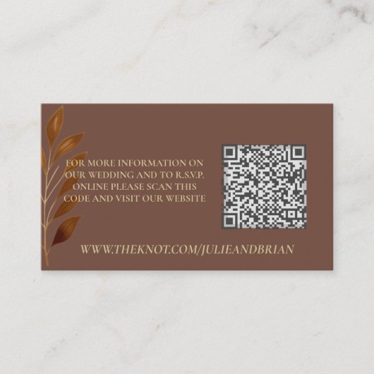 Koffie Bruin Goud Blad Foto Bruiloft RSVP QR Code Informatiekaartje (Voorkant)
