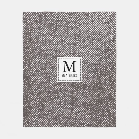 Koffie Bruin Herringbone & Monogram Fleece Deken (Voorkant)