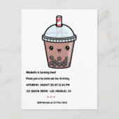 Koffie Bruin Kawaii Bubble Tea Verjaardagsfeestje Briefkaart (Voorkant)