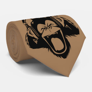 Koffie Bruine Ape Rocking Out met Hoofdtelefoon Stropdas
