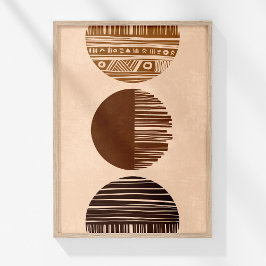 Koffie Bruine Beige Abstract Boho Muurkunst Poster