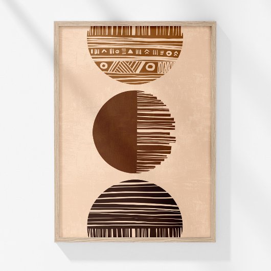 Koffie Bruine Beige Abstract Boho Muurkunst Poster