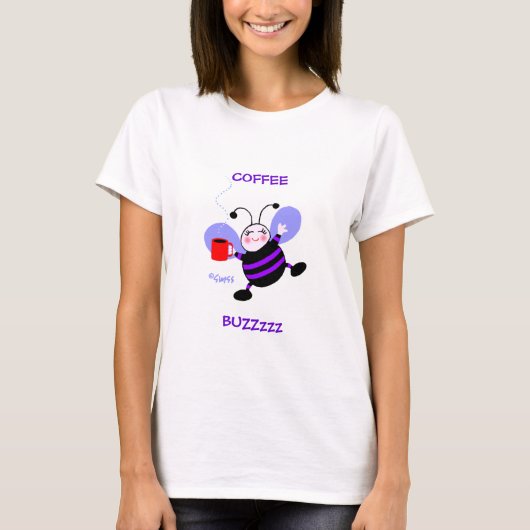 Koffie Buzz Cafeïne Liefhebber Paarse Cartoon Bee T-shirt (Voorkant)