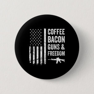 Koffie Bycon Guns En Vrijheid - Bbq Grill Grappig  Ronde Button 5,7 Cm