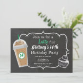 Koffie Cafe Latte Birthday Party Invitation Kaart (Staand voorkant)