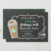Koffie Cafe Latte Birthday Party Invitation Kaart (Voorkant / Achterkant)