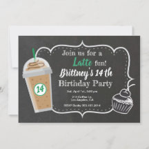 Koffie Cafe Latte Birthday Party Invitation