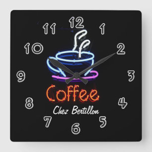 Koffie Cafe Neon Sign Speciaal Vierkante Klok