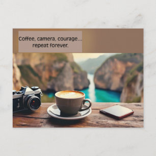 Koffie, Camera, Moed, Reis Fotograaf Citaat Briefkaart