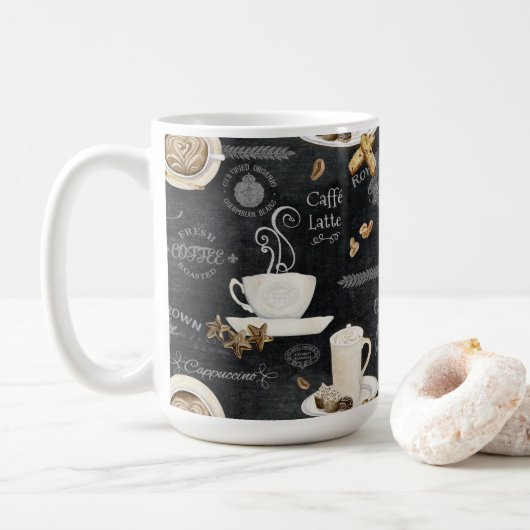 Koffie Cappuccino Mocha Typografie Art Decoupage Koffiemok (Met donut)