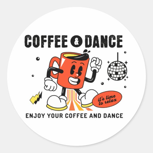 Koffie Cartoon Retro -1 Ronde Sticker (Voorkant)