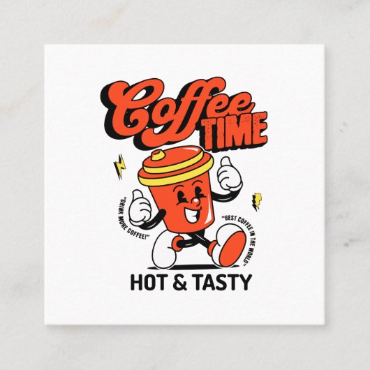 Koffie Cartoon Retro Vierkante Visitekaartje (Voorkant)