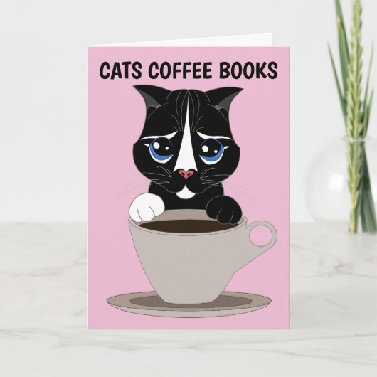 KOFFIE CAT ART WENSKAART, ALLE OCCASION BLANK KAART (Voorkant)