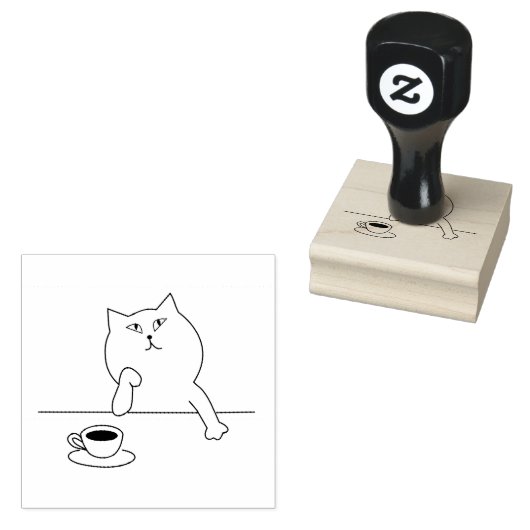 KOFFIE CAT CUTE RUBBER STAMP RUBBERSTEMPEL (Gestempeld)