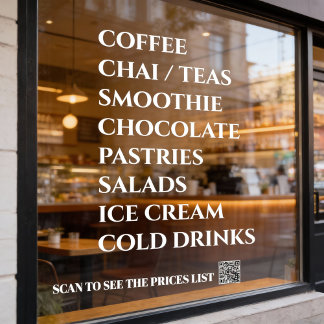 Koffie Chai Thee Salades  Banketbakkerij  Menu Ram Raamsticker