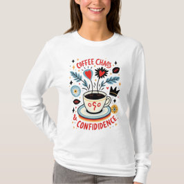Koffie chaos en zelfvertrouwen t-shirt