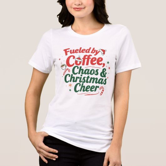 Koffie Chaos & Kerst Vrolijkheid T-shirt (Voorkant)