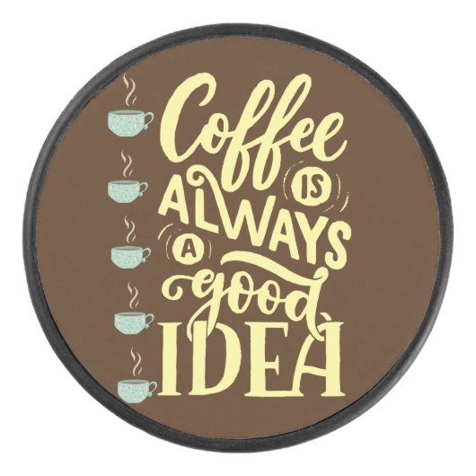 Koffie citaat hockey puck (Voorkant)