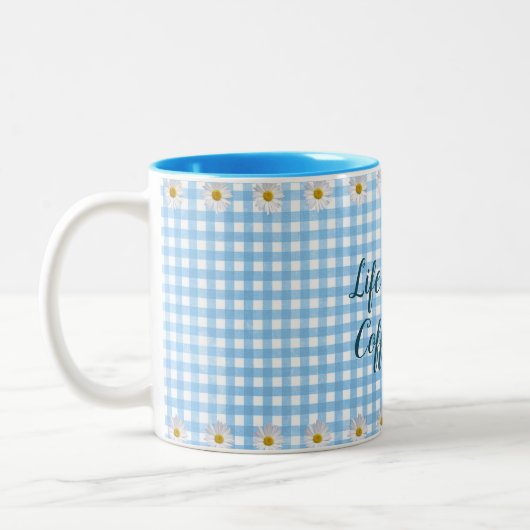 koffie - citaat over gingham tweekleurige koffiemok (Links)