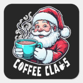 Koffie Claus Kerstman Heet Drankje Vierkante Sticker (Voorkant)