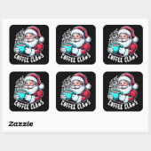 Koffie Claus Kerstman Heet Drankje Vierkante Sticker (Vel)