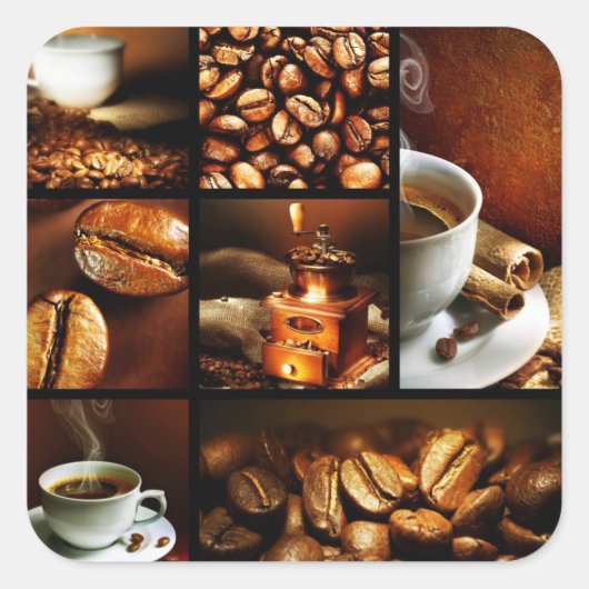 Koffie Collage 2 Vierkante Sticker (Voorkant)